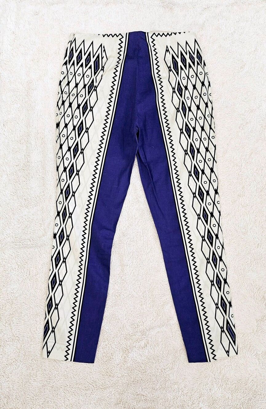 Alberta Ferretti Cotton Printed Pants, Ivory/Purple/Black, size 40 (IT), S, NWT